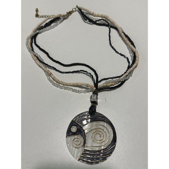 Seed Bead Necklace Mother Of Pearl Fish Medallion Beach Boho Statement - Picture 5 of 9